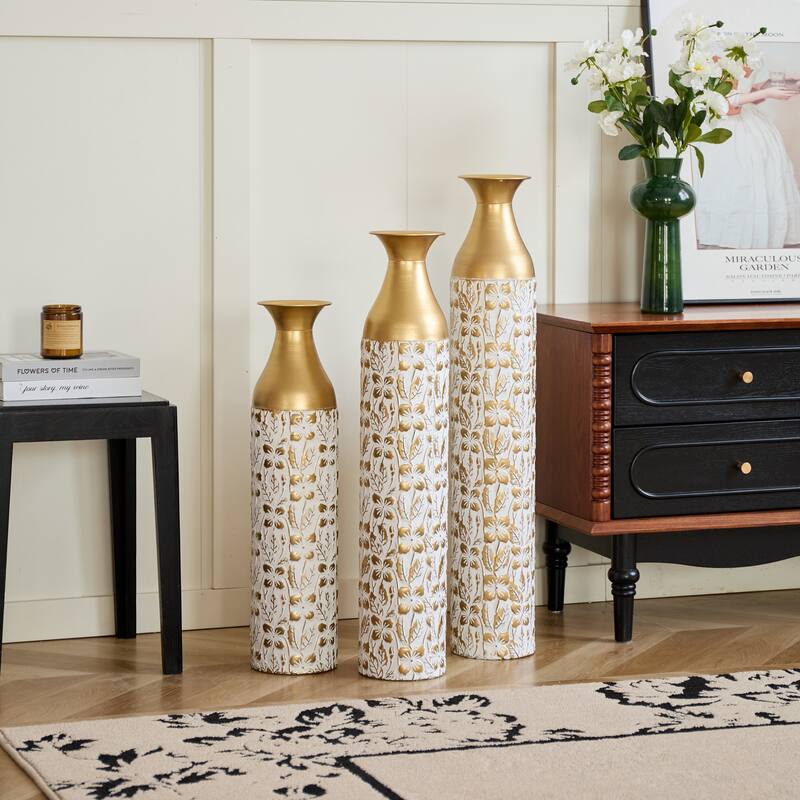 3D Relief Flower Metal Vase Set 24" 29" 32.68" Height