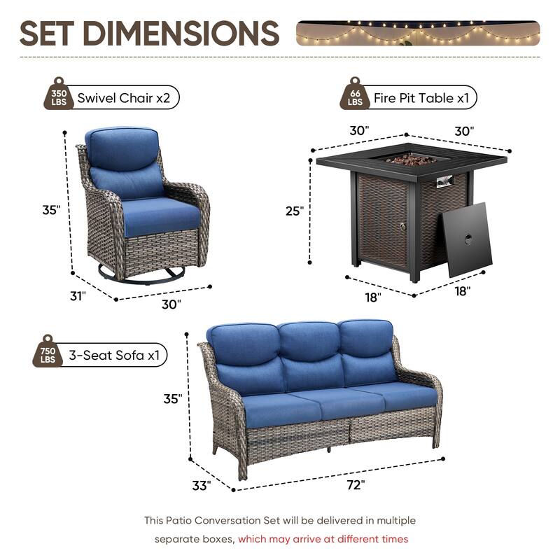 Pocassy 30 In Outdoor Propane Fire Pit Table Patio Sofa Chair Set.