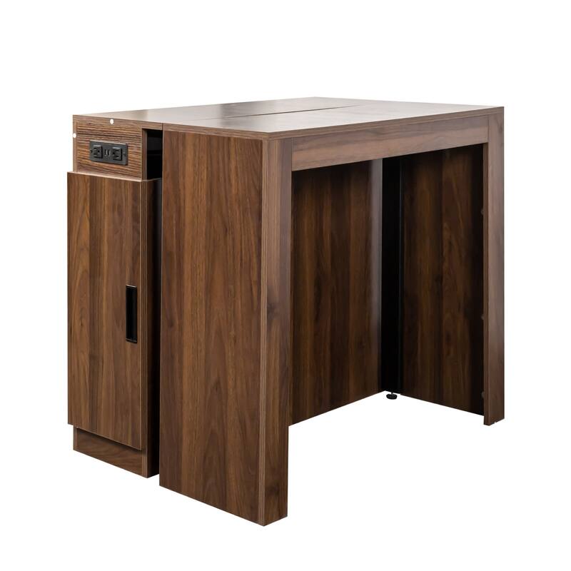 Modern Multifunctional Extendable Dining Table with Outlet, Space Saving Expanding Table with Storage for Party, Weddings