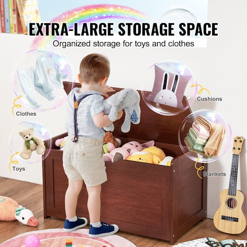 Multifunctional Storage Wooden Toy Storage Box with Flip-Top Lid and Safety Hinge Perfect for Any Room