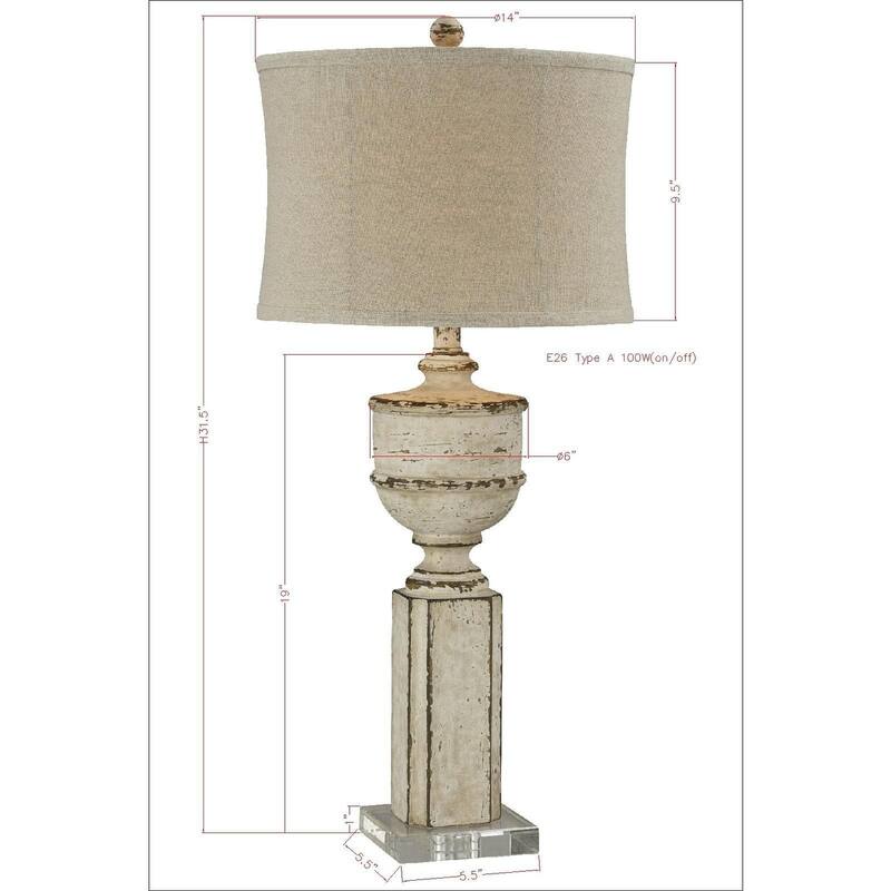 Carmen 32" Table Lamp with Linen Shade, Cottage White (Set of 2)