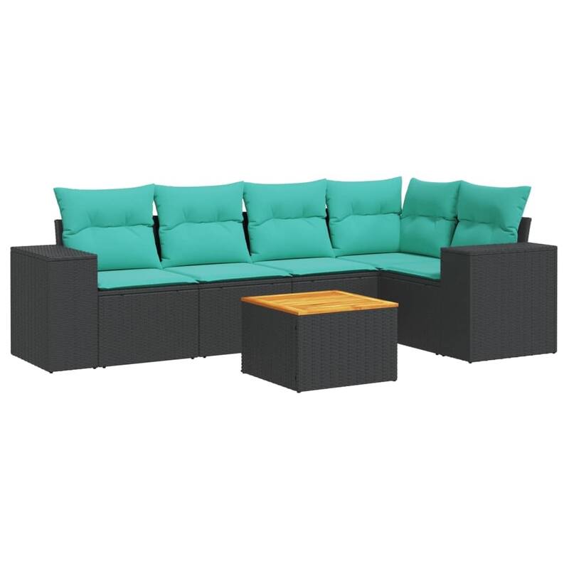 vidaXL 6 Piece Patio Sofa Set with Cushions Black Poly Rattan - 24.4 x 24.4 x 27.2