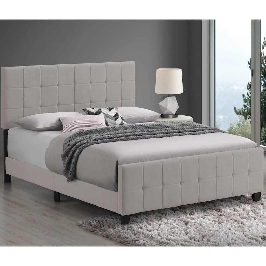 Beige Tufted Upholstered Queen Panel Bed with Grid-Tufted Headboard and Footboard