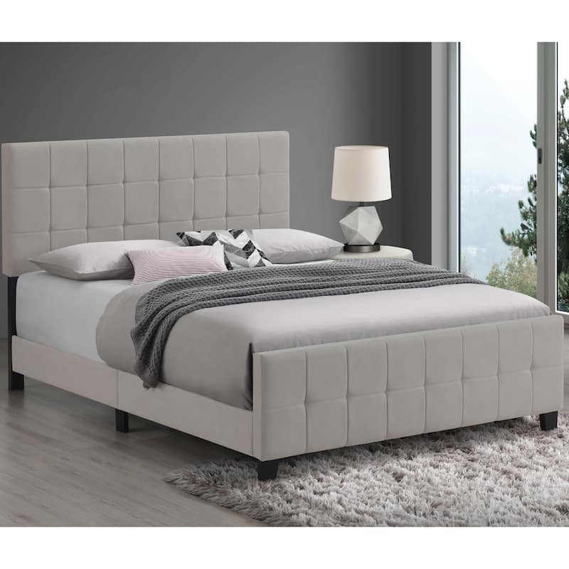 Beige Tufted Upholstered Queen Panel Bed with Grid-Tufted Headboard and Footboard - Beige