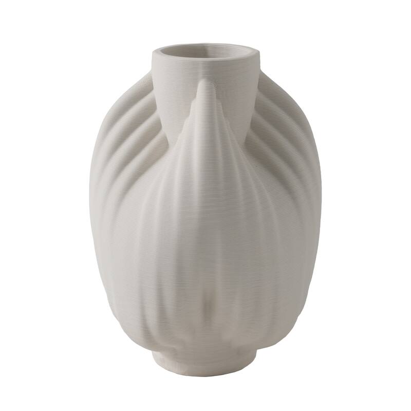 Porcelain Vase Textured Decorative Vessel with Ribbed Carved Form - 7" x 7" x 10"