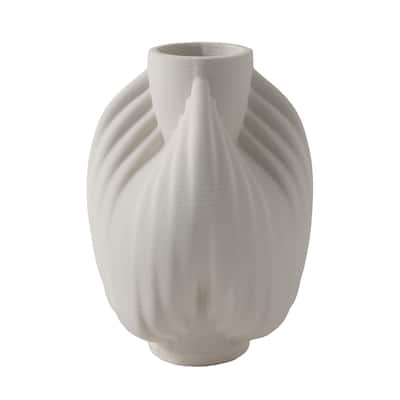 Porcelain Vase Textured Decorative Vessel with Ribbed Carved Form