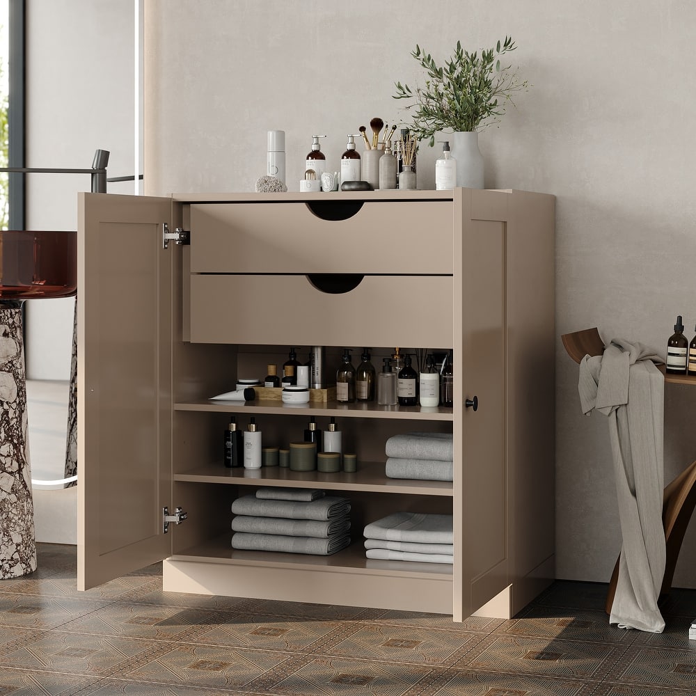 Palace Imports 100% Solid Wood Bathroom Storage Cabinet, Shaker Doors, 2 Drawers, Adjustable Shelves, 32" Wide, 35.75" Tall