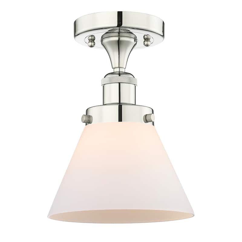 Innovations Lighting Edison Large Cone - 1 Light 7" Semi-Flush Mount - Polished Nickel/Matte White