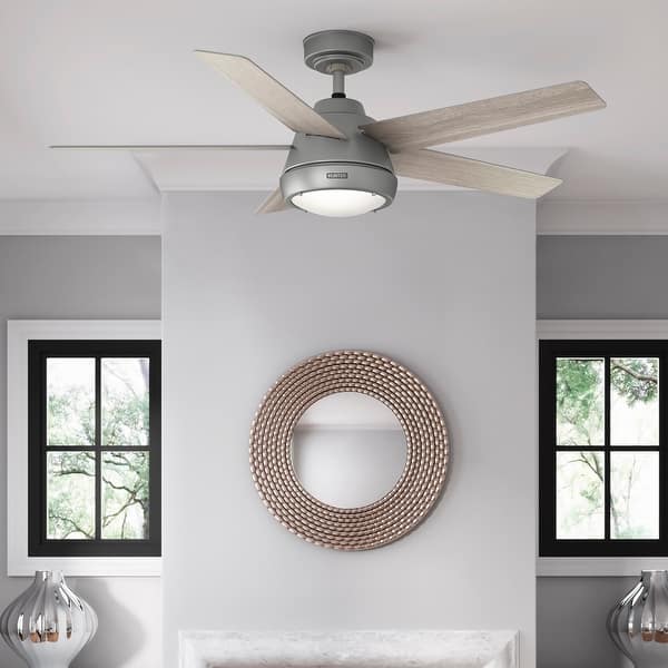 slide 2 of 19, Hunter 52" Burroughs Ceiling Fan w/ LED Light Kit, Handheld Remote - Transitional, Industrial Matte Silver
