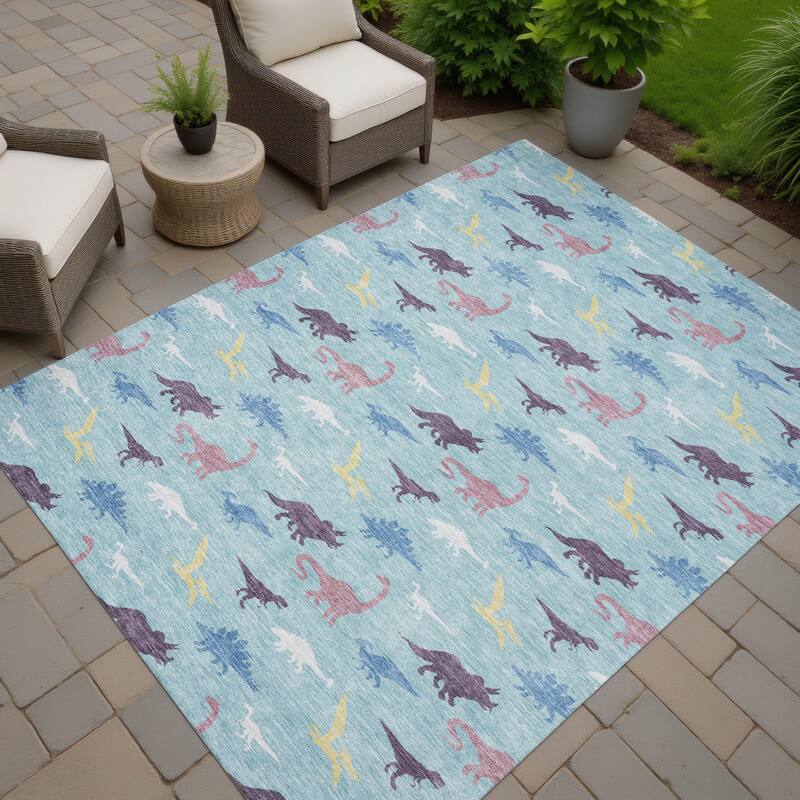 Machine Washable Indoor/ Outdoor Modern Dinosaur Chantille Rug