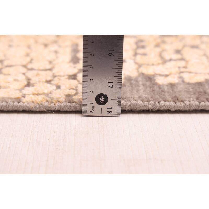 ECARPETGALLERY Hand-knotted Legacy Beige, Dark Grey Silk, Wool Rug - 2'7 x 12'3