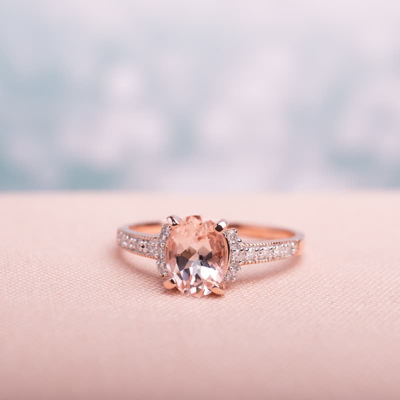 Miadora Oval-Cut Morganite and Diamond Ring in Rose Plated Sterling Silver