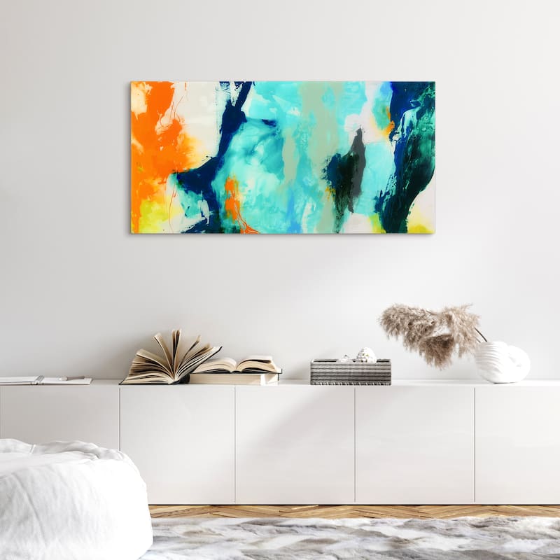 "Tidal Abstract 2" Frameless Free Floating Tempered Glass Panel Graphic Wall Art