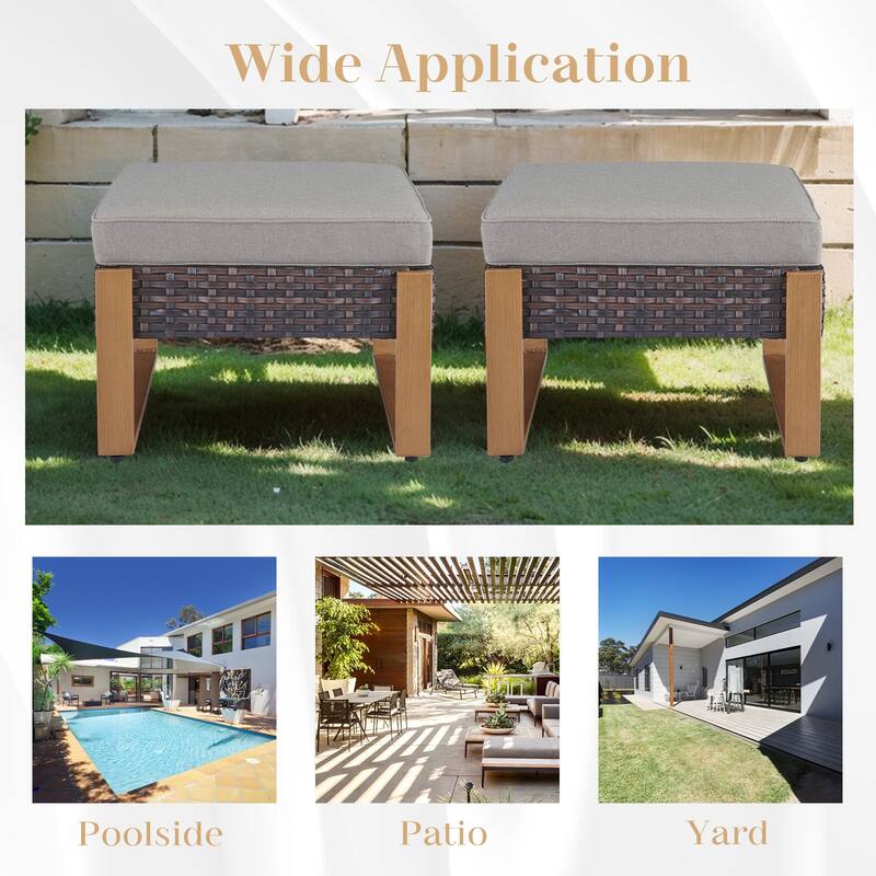 Gymojoy 2 Wicker Ottomans w/Removable Cushions
