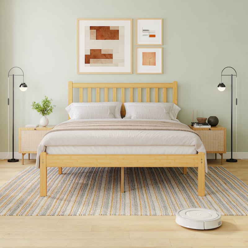 37 Inch Solid Bamboo Bed Frame with Headboard, Stylish & Sturdy Sleep Solution