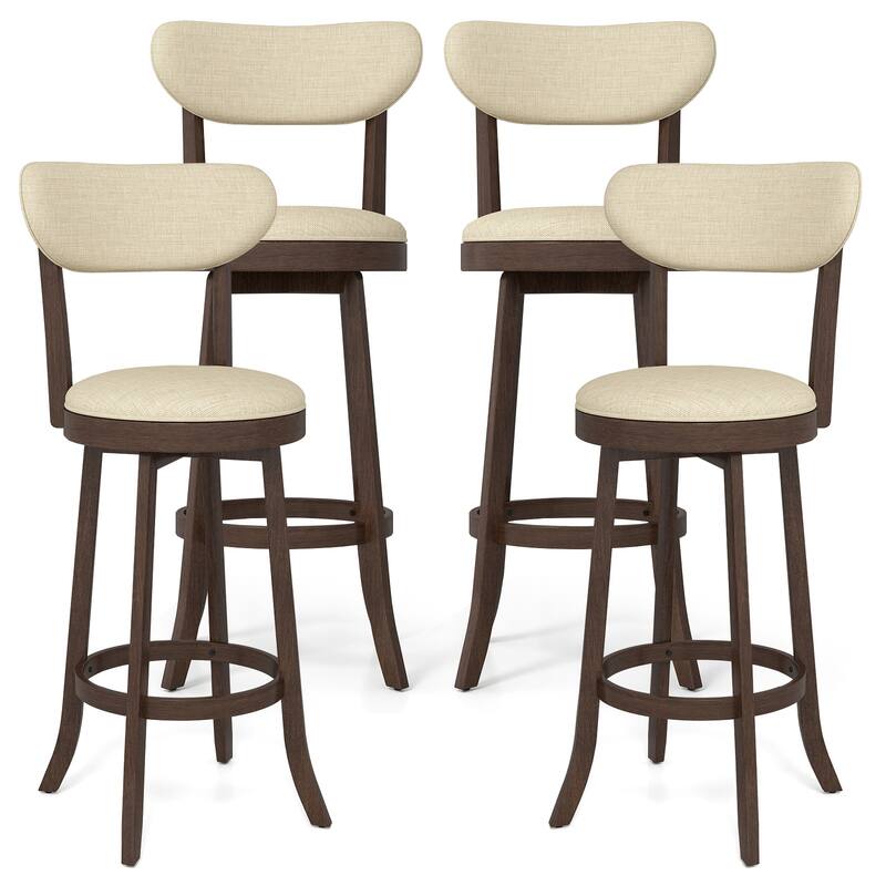 Gymax 30.5'' Bar Height Chairs Set of 4 Swivel High Barstool w/ Padded - Bar Height - Brown - Set of 4
