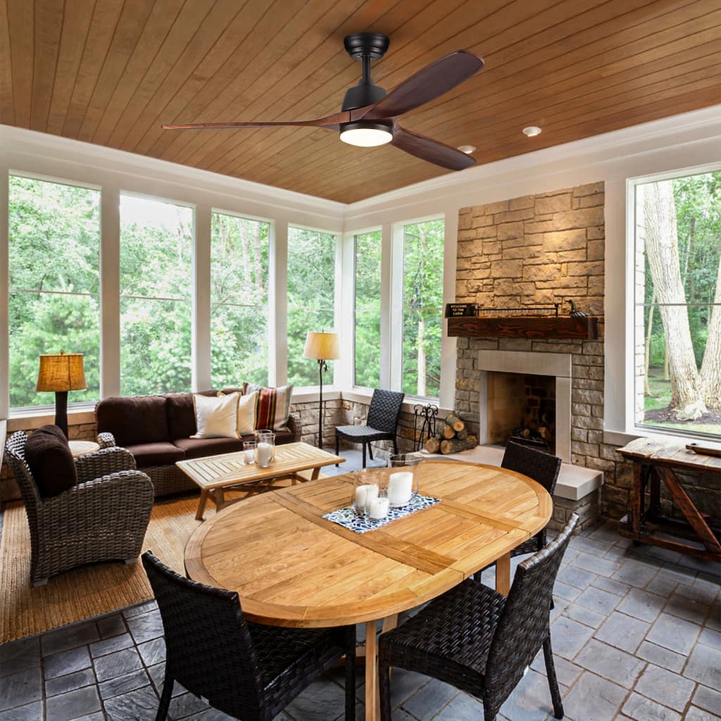 Whisper-Quiet Motor Wooden Ceiling Fan with Light and Remote, 6-Speed Reversible DC Motor, 3-Color Light Settings