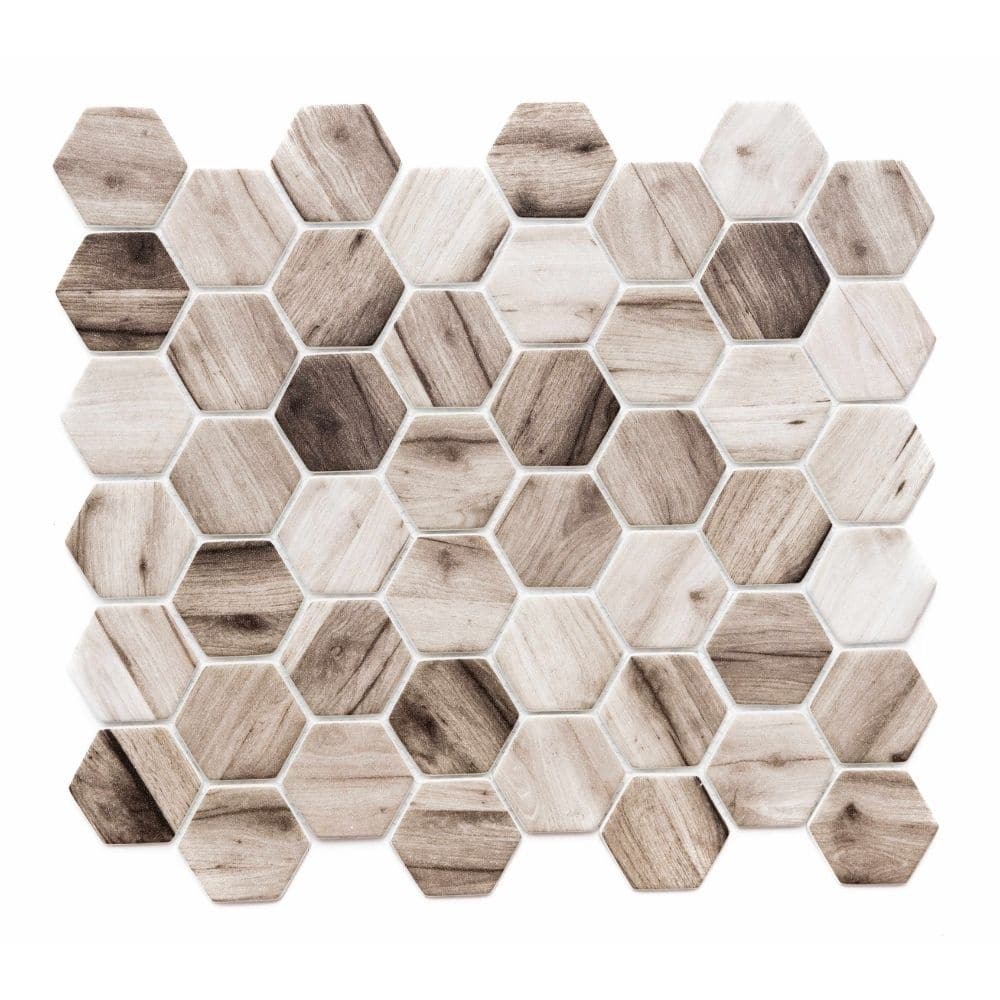 Recycled 1.88x1.88 Matte Wood Look Glass Hexagon Mosaic Tile - Wall, Backsplash