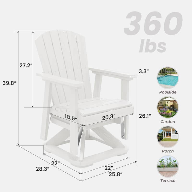 Set of 2 HDPE Adirondack Swivel Gliders, Outdoor Patio Chair Set