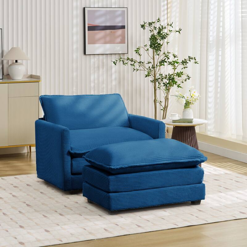 Corduroy Single Sofa Chair, including a Removable Ottoman