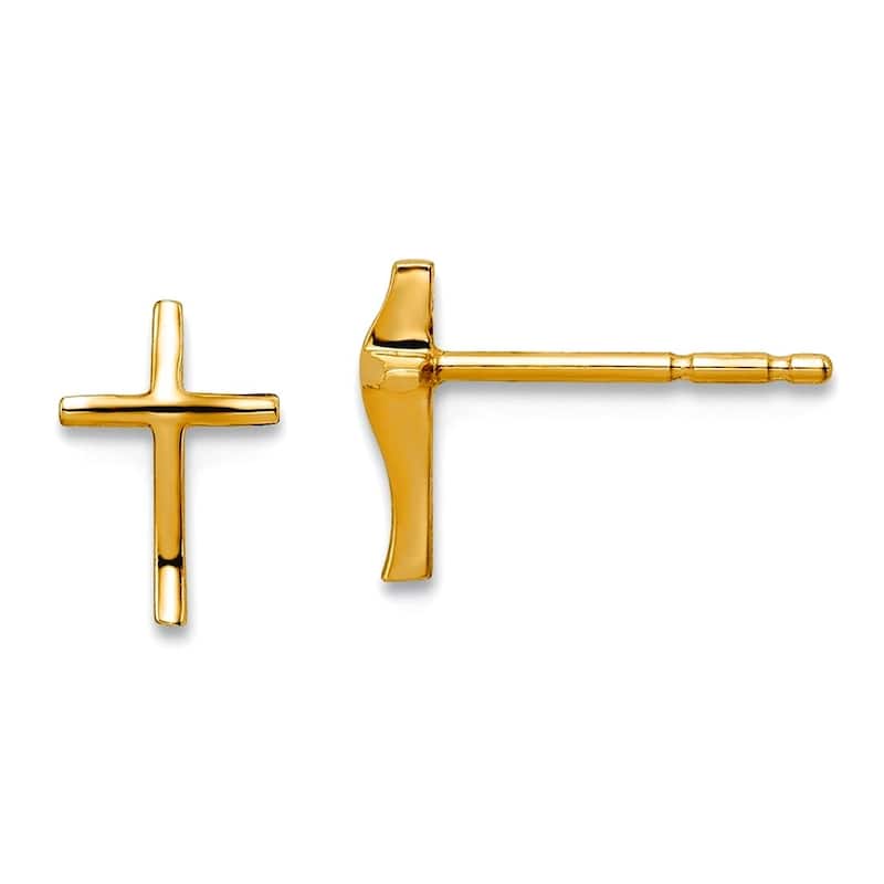 Curata 14k Yellow or White Gold Small Beveled Cross Post Earrings for Children - 9x8mm