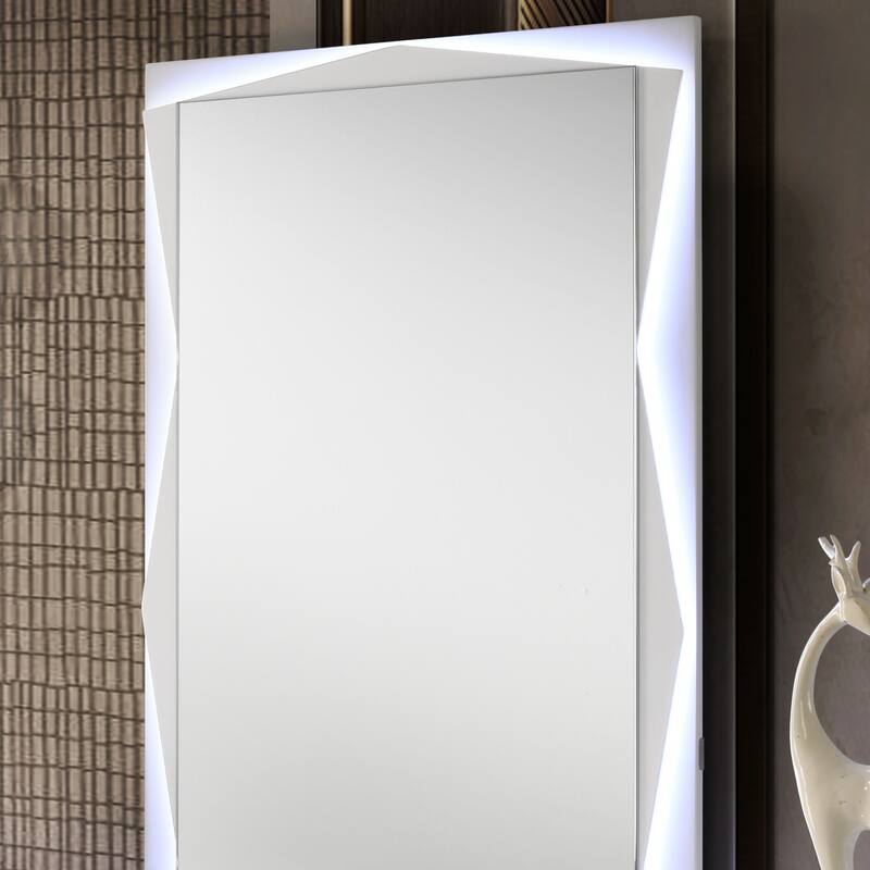 Furniture of America Emrix Modern White 6-Drawer Vanity with LED Light and Full-Length Mirror