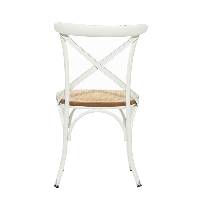 Metal Dining Chair with Brown Rattan Seat with or without Curved Details - Set of 2 Black or White - Roche River Decor