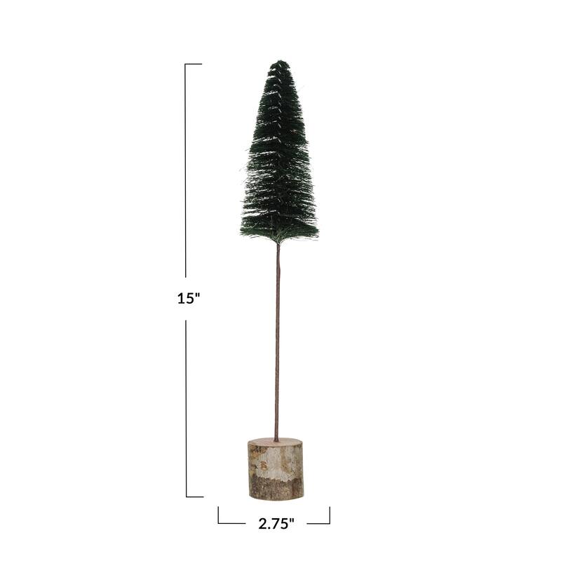 Sisal Bottle Brush Tree with Wood Base and Glitter Stars
