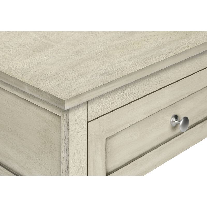 Accent Table, End, Side Table, 2 Tier, Bedroom, Nightstand, Lamp, Storage Drawer, Antique White Veneer, Transitional