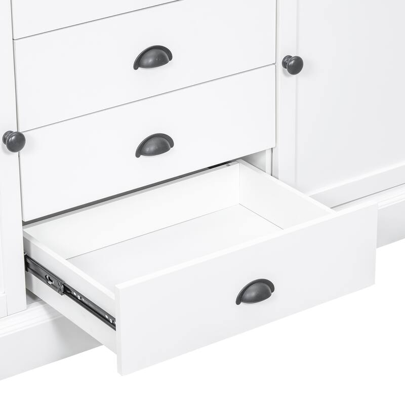 Roomfitters Kitchen Pantry Organizers and Storage Kitchen Cabinet, Hutch with Microwave Stand, 4 Drawers, Spice Racks