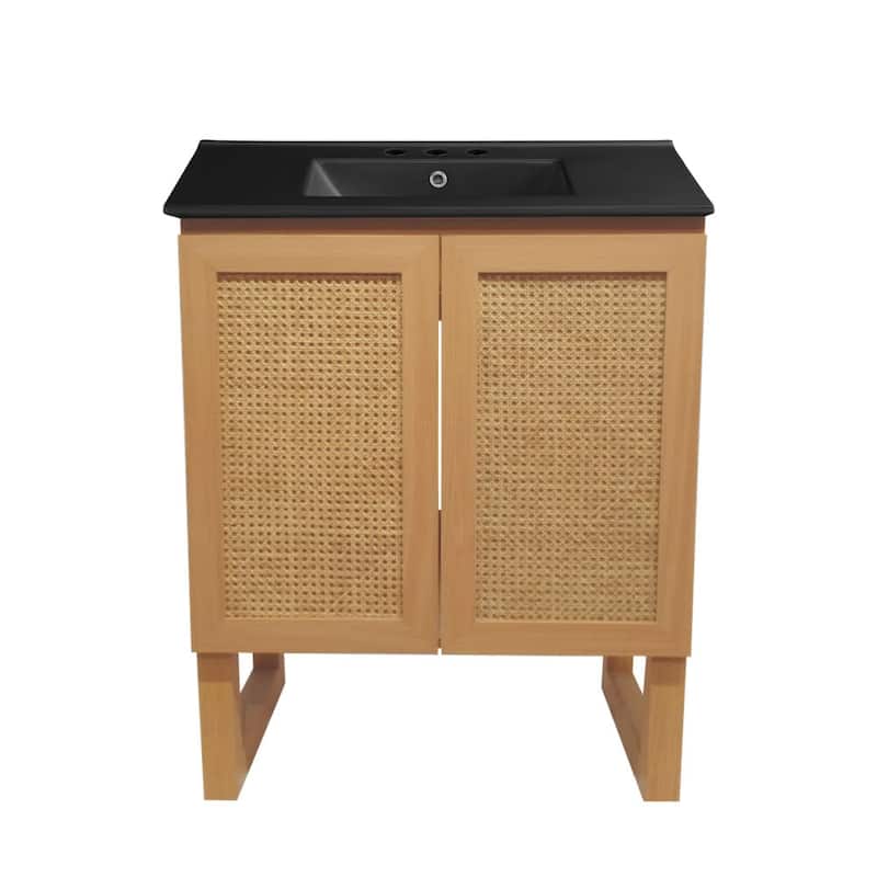 Swiss Madison SM-BV810-3MB Arles 30" Free Standing Single Basin Vanity - Natural Oak / Matte Black - Oak Finish