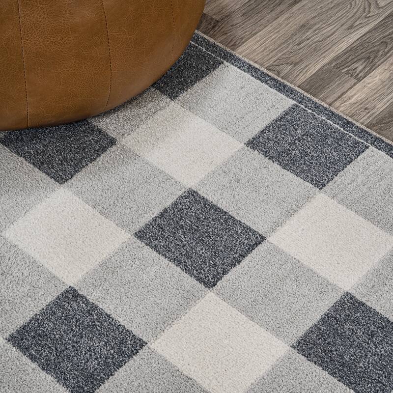 JONATHAN Y Shutter Gradient Plaid Cottage Machine-Washable Light Gray/Dark Gray/Cream Area Rug