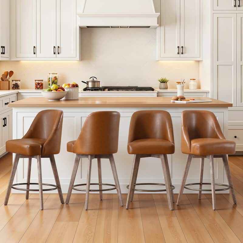 26" Upholstered Counter Height Swivel Bar Stool, Counter Stools with Solid Wood Legs - 39.37"H x 22.44"D x 21.65"W