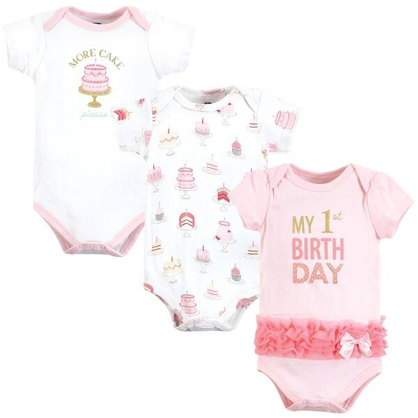 slide 1 of 1, Hudson Baby Girl Cotton Bodysuits, Birthday Cake 12-18 Months - Birthday Cake