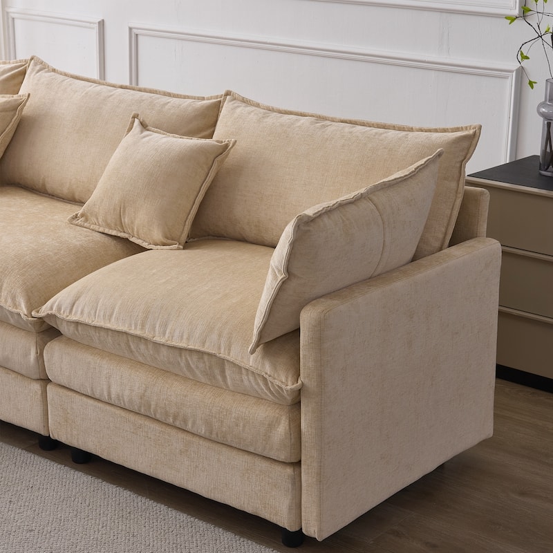 Upholstered Soft Chenille Fabric Sofa,3 Seater with Ottoman L Shape Sofa