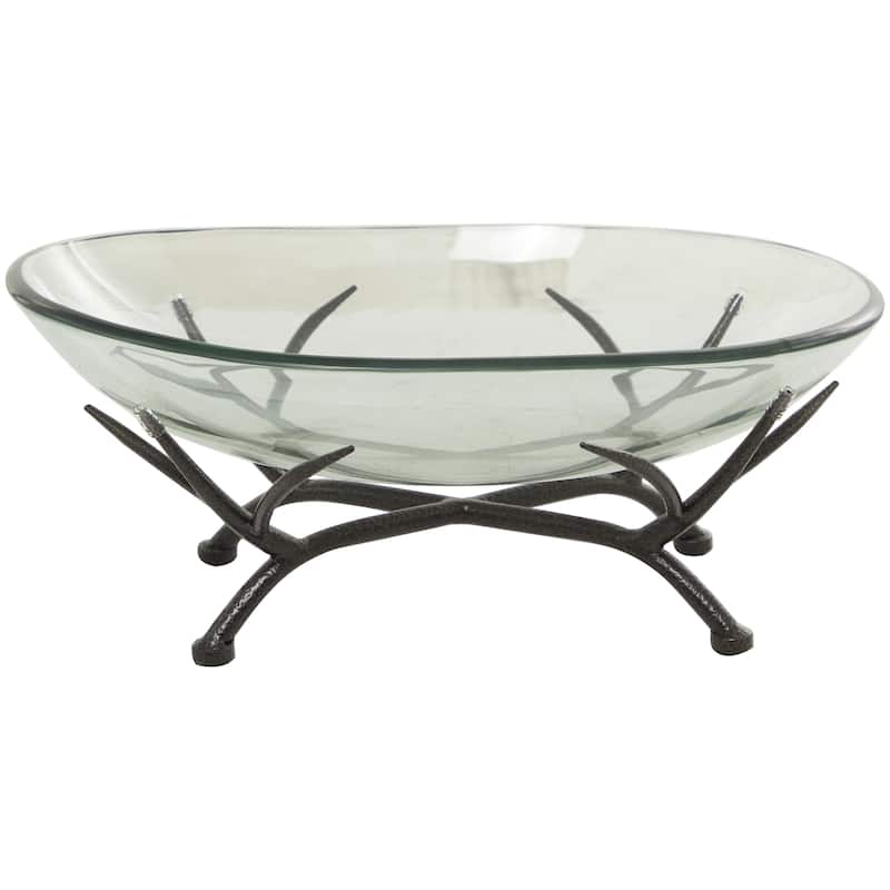 Glass Kitchen Serving Bowl with Black Metal Branch Stand - Clear - Roche River Decor - Clear
