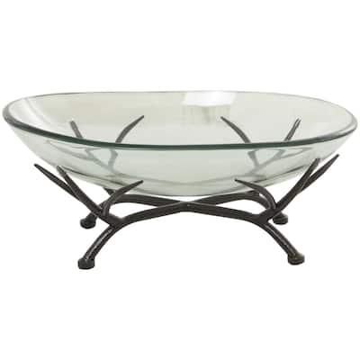Glass Kitchen Serving Bowl with Black Metal Branch Stand - Clear - Roche River Decor
