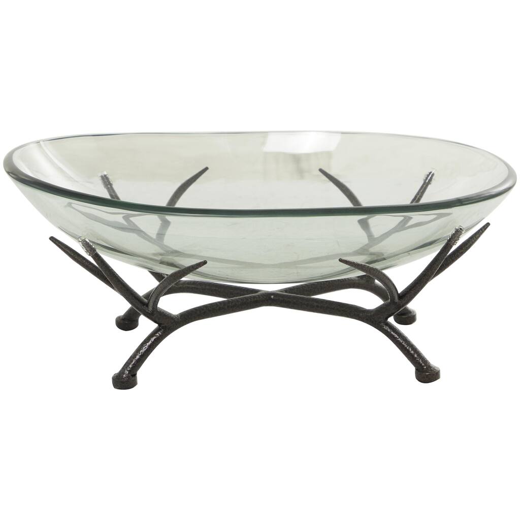 Glass Kitchen Serving Bowl with Black Metal Branch Stand - Clear - Roche River Decor