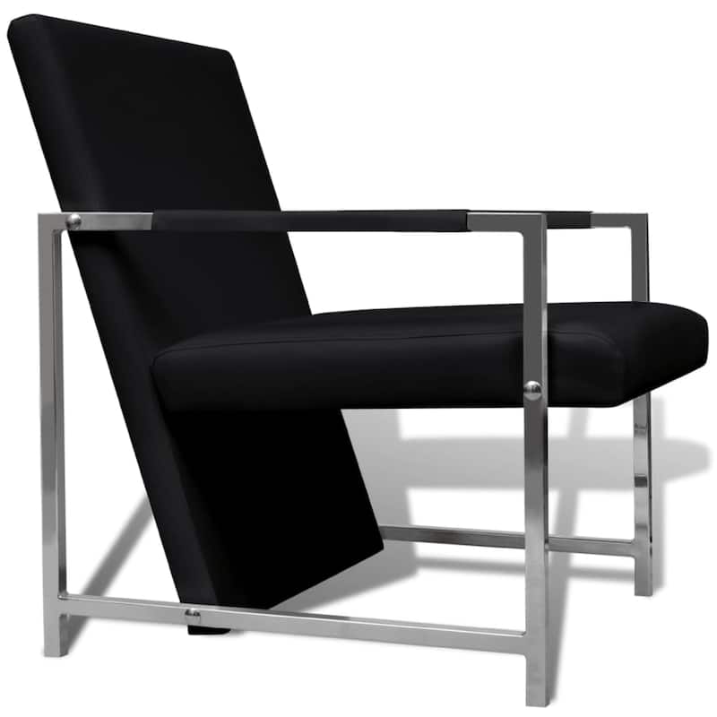 Sanna Ergonomic Armchair, Cubic Solid Wood Frame, Black Faux Leather