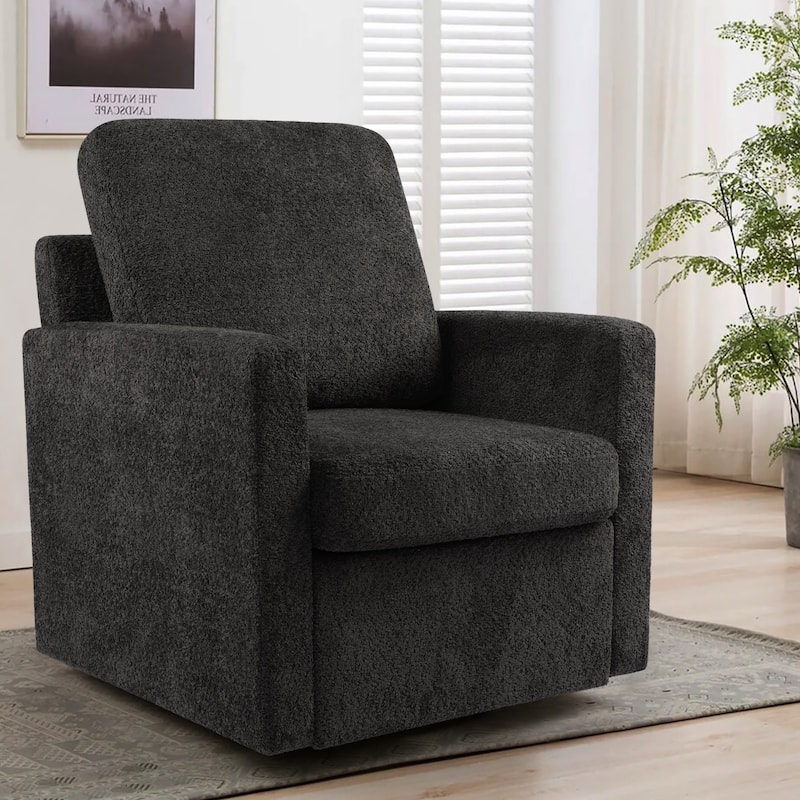Furry Swivel Chair Comfy Teddy Accent Armchair Soft Padded Single Sofa Reading Chair with Pillow，Set of 1