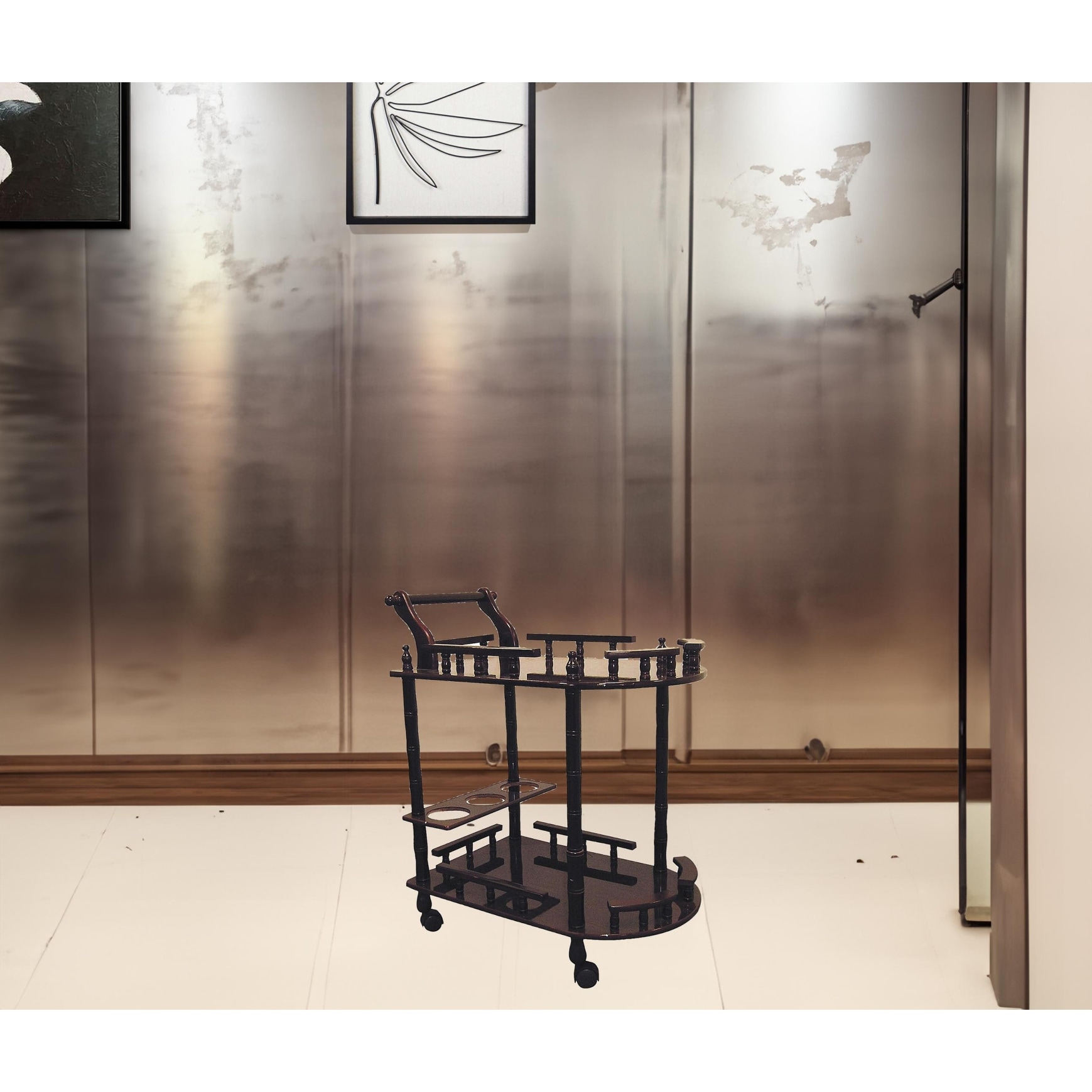 HomeRoots 24" Dark Brown Rolling Bar Cart - 23.50 in. x 29.00 in. x 15.00 in.