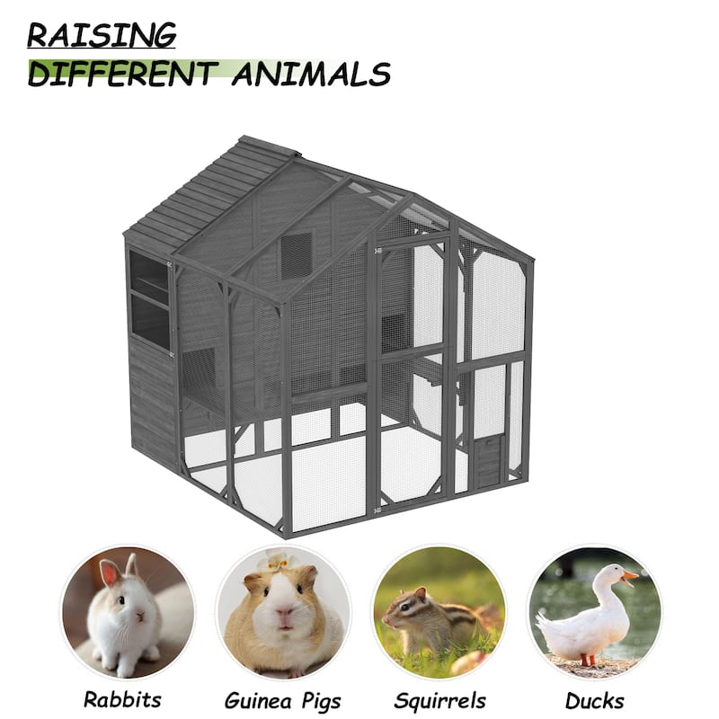 Multi-Functional Wood Chicken Coop Hen House or Cat Cage with Wire Mesh Run