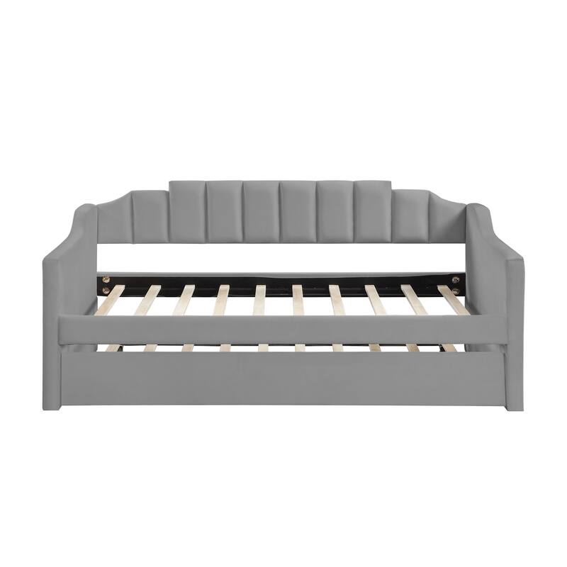 Grey Twin Size Upholstered Velvet Tufted Daybed with Trundle - Grey