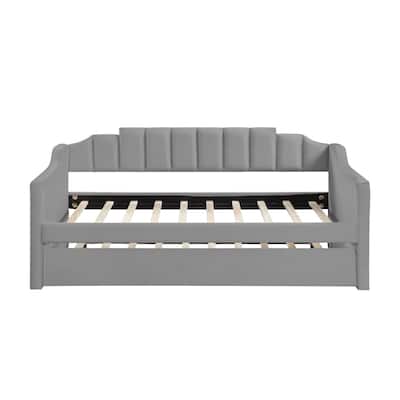 Grey Twin Size Upholstered Velvet Tufted Daybed with Trundle