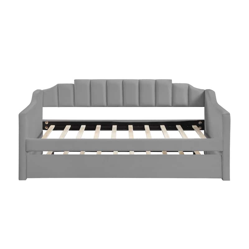 Modern Twin Size Upholstered Tufted Velvet Daybed with Trundle for Bedroom - Grey