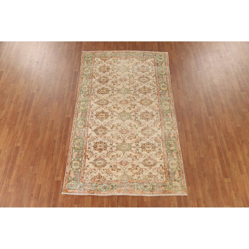 Distressed Sparta Turkish Vintage Area Rug Hand-Knotted Wool Carpet - 5'3"x 8'11"