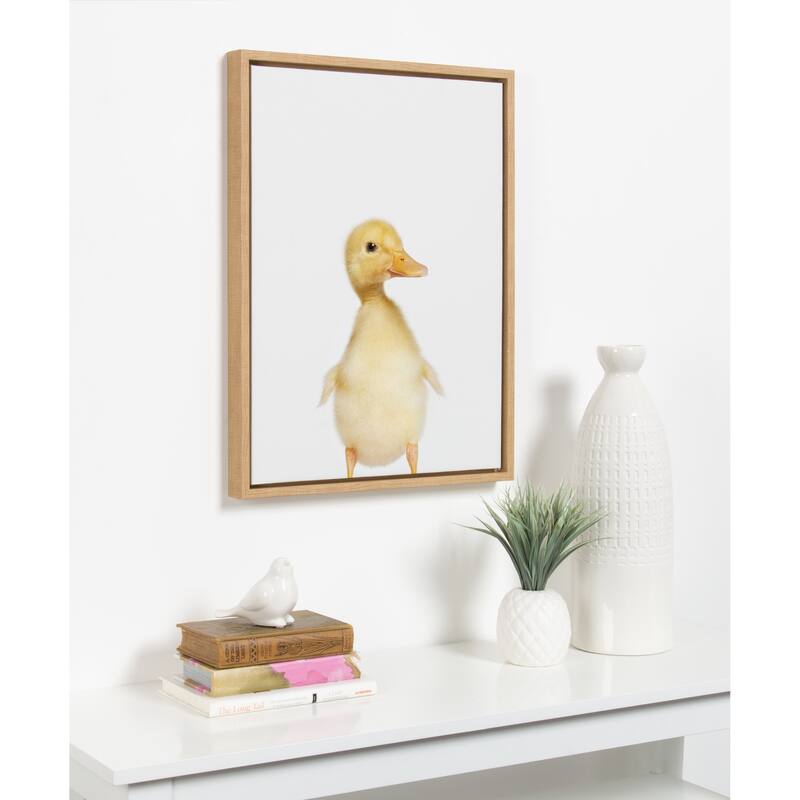 Sylvie Baby Duck Animal Print Portrait Framed Canvas Art, Gray 18 x 24