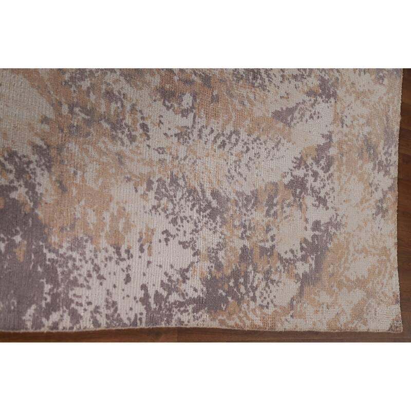 Abstract Modern Area Rug Hand-Knotted Beige Wool Carpet - 7'9"x 9'9"
