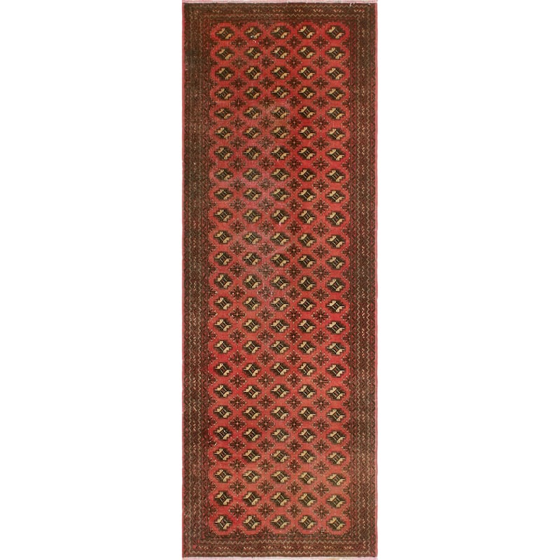 Vintage Distressed Azraqi Red/Charcoal Runner - 3'3" x 9'7"