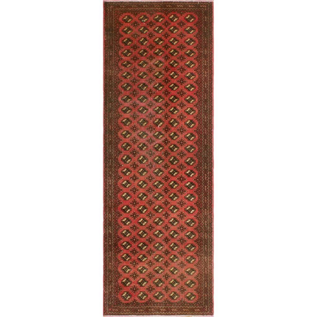 Vintage Distressed Azraqi Red/Charcoal Runner - 3'3" x 9'7"